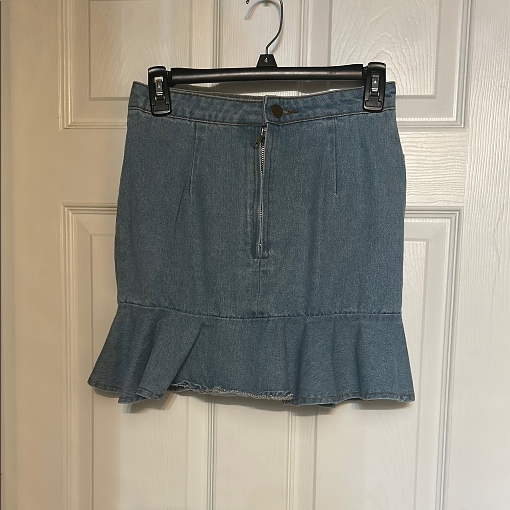SHEIN Blue Denim Mini Skirt with Ruffle Hem